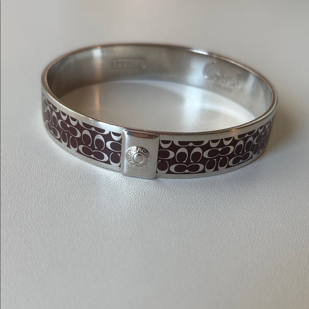 Coach Brown & Silver Signature Silver Bangle NWOT